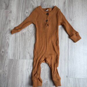 Ribbed Long Sleeve Button Romper